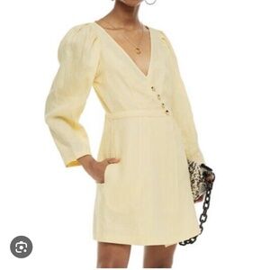 NWT Baum und Pferdgaryen Yellow Linen Wrap Button Dress